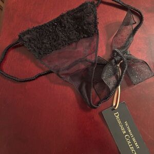Vintage Gold Designer CollectionVictoria's Secret Black Sheer Lace Bow Tie Panty